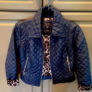 Faux leather  jacket with leopard print inside